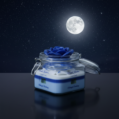 Midnight Blueberry Luxury Candle under a starry midnight sky lifestyle scene