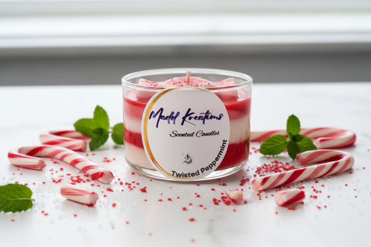 Twisted Peppermint Candle Lifestyle Scene